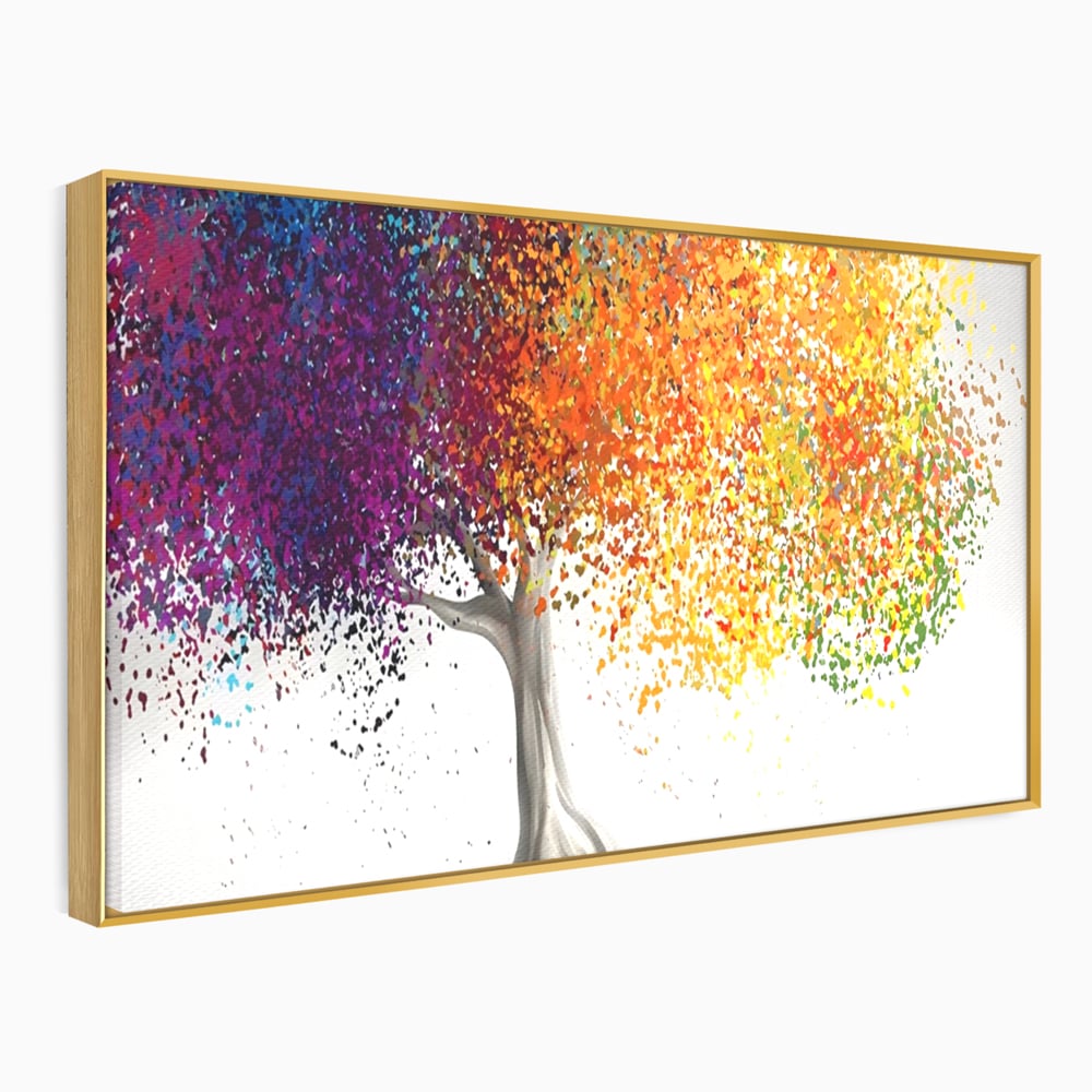Tablou canvas cu tablou canvas cu un copac colorat, in rama de aluminiu auriu